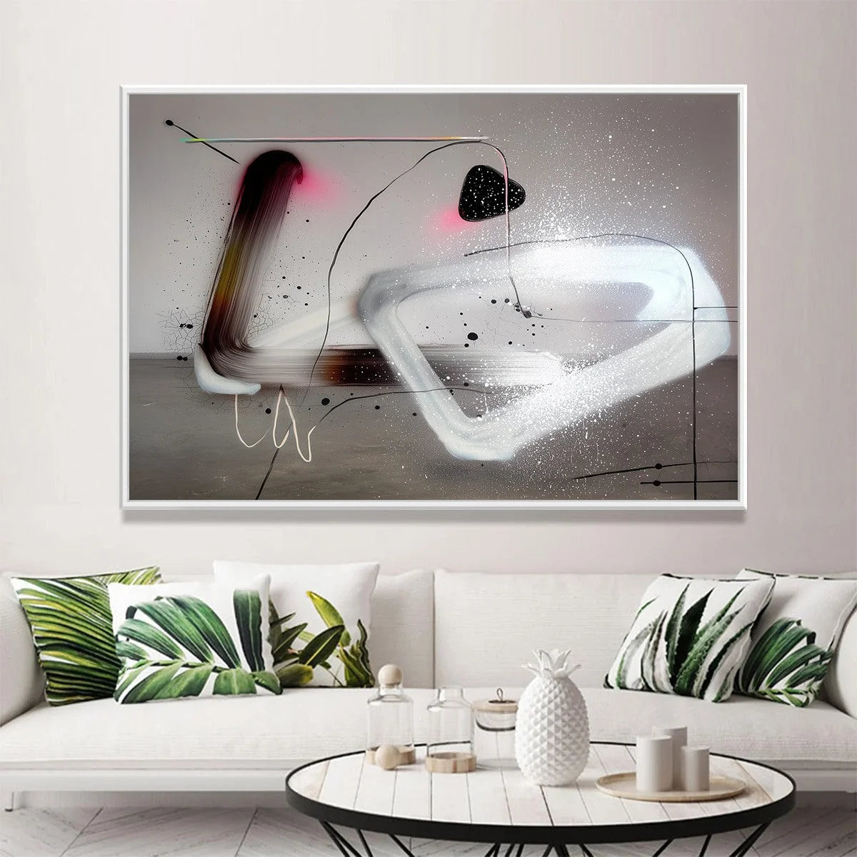 COSMIC DRIFT: Abstract Minimalist Oil Painting on Grey | beige palette, original oil on stretched canvas art