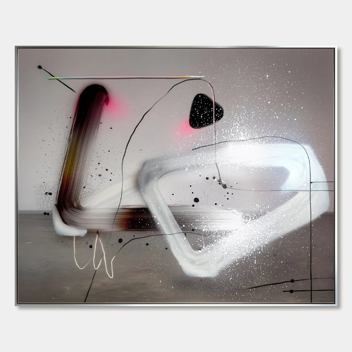 COSMIC DRIFT: Abstract Minimalist Oil Painting on Grey | hanging in living room, Minimalist wall art