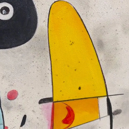 COSMIC NOTES: Modern Abstract Geometric Oil Painting | gold frame stretched on neutral wall