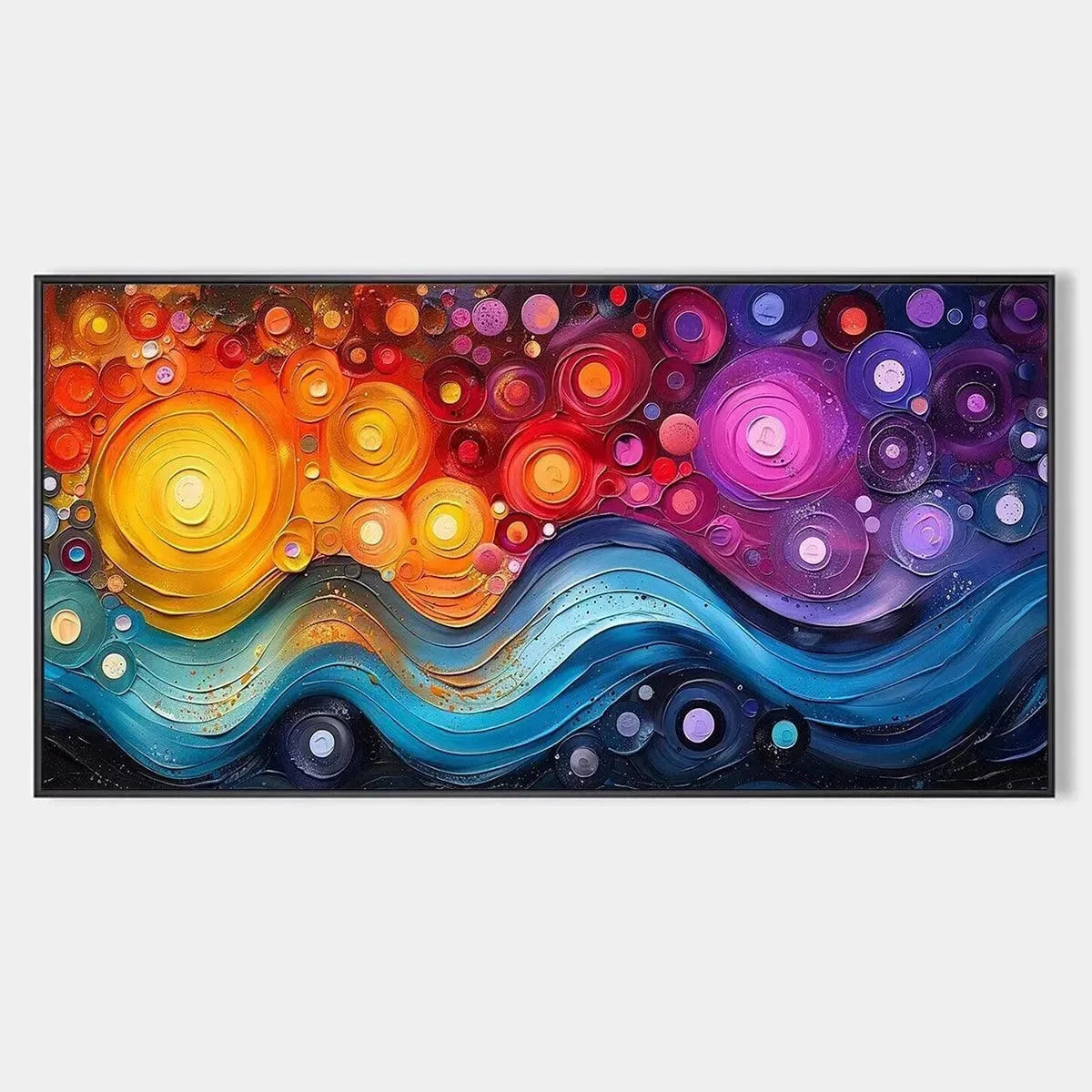 COSMIC WHIRL: Colorful Abstract Swirl Painting | hanging in COSMIC WHIRL: Colorful Abstract Swirl Painting featuring layered textured brushwork in refined tones; abstract composition with rich pale...