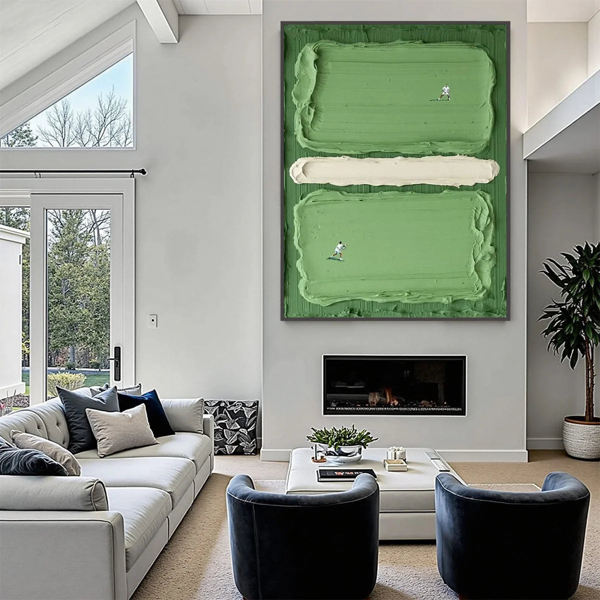 COURT RHYTHM: Textured Sports Impasto Oil Painting | gold frame stretched on neutral wall