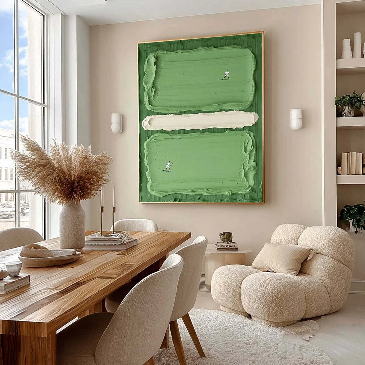 COURT RHYTHM: Textured Sports Impasto Oil Painting | beige palette, original Hand-painted on premium stretched canvas using artist-grade oils; rich layered surface combines smooth gradients with ta...