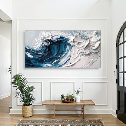 CRASHING WAVE: Textured Impasto Ocean Wave Oil Painting | Abstract closeup, raised brushwork detail