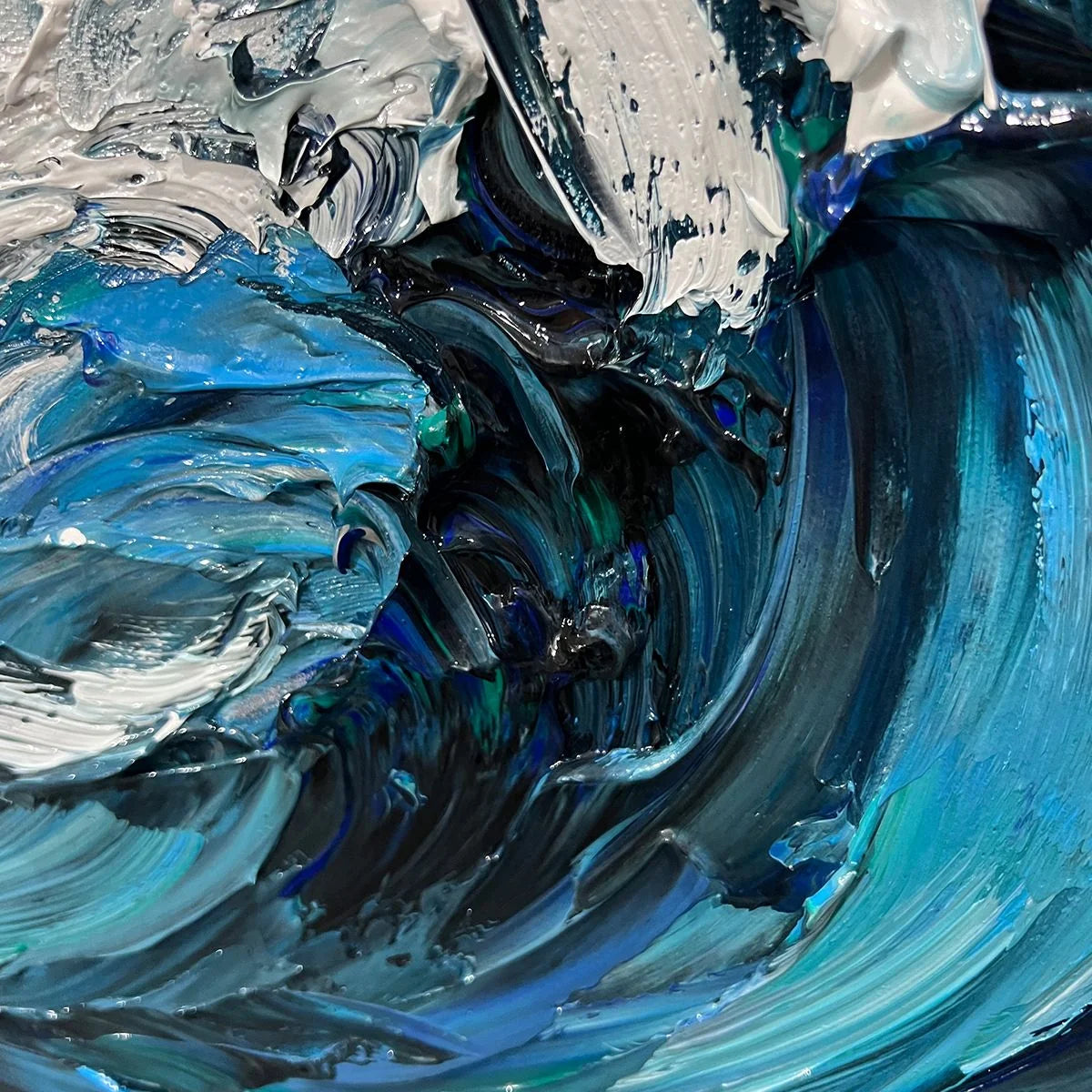 CRASHING WAVE: Textured Impasto Ocean Wave Oil Painting | rectangular format, hand-painted canvas edge
