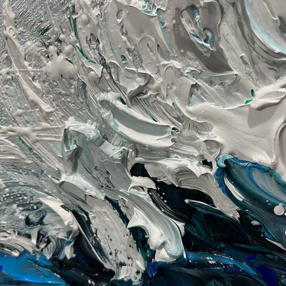 CRASHING WAVE: Textured Impasto Ocean Wave Oil Painting | black frame version on white wall