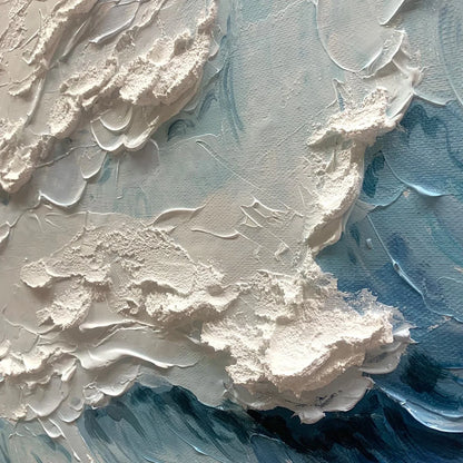CRASHING WAVES: Textured Coastal Seascape Oil Painting | rectangular format, hand-painted canvas edge