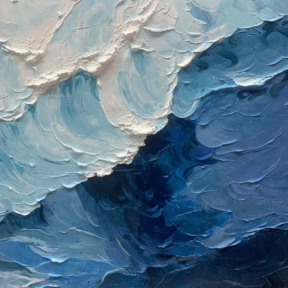 CRASHING WAVES: Textured Coastal Seascape Oil Painting | black frame version on white wall