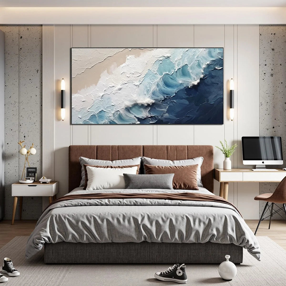CRASHING WAVES: Textured Coastal Seascape Oil Painting | Abstract mood, soft natural light studio shot