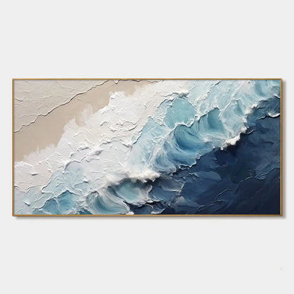 CRASHING WAVES: Textured Coastal Seascape Oil Painting | hanging in CRASHING WAVES: Textured Coastal Seascape Oil Painting featuring layered textured brushwork in refined tones; abstract compositio...