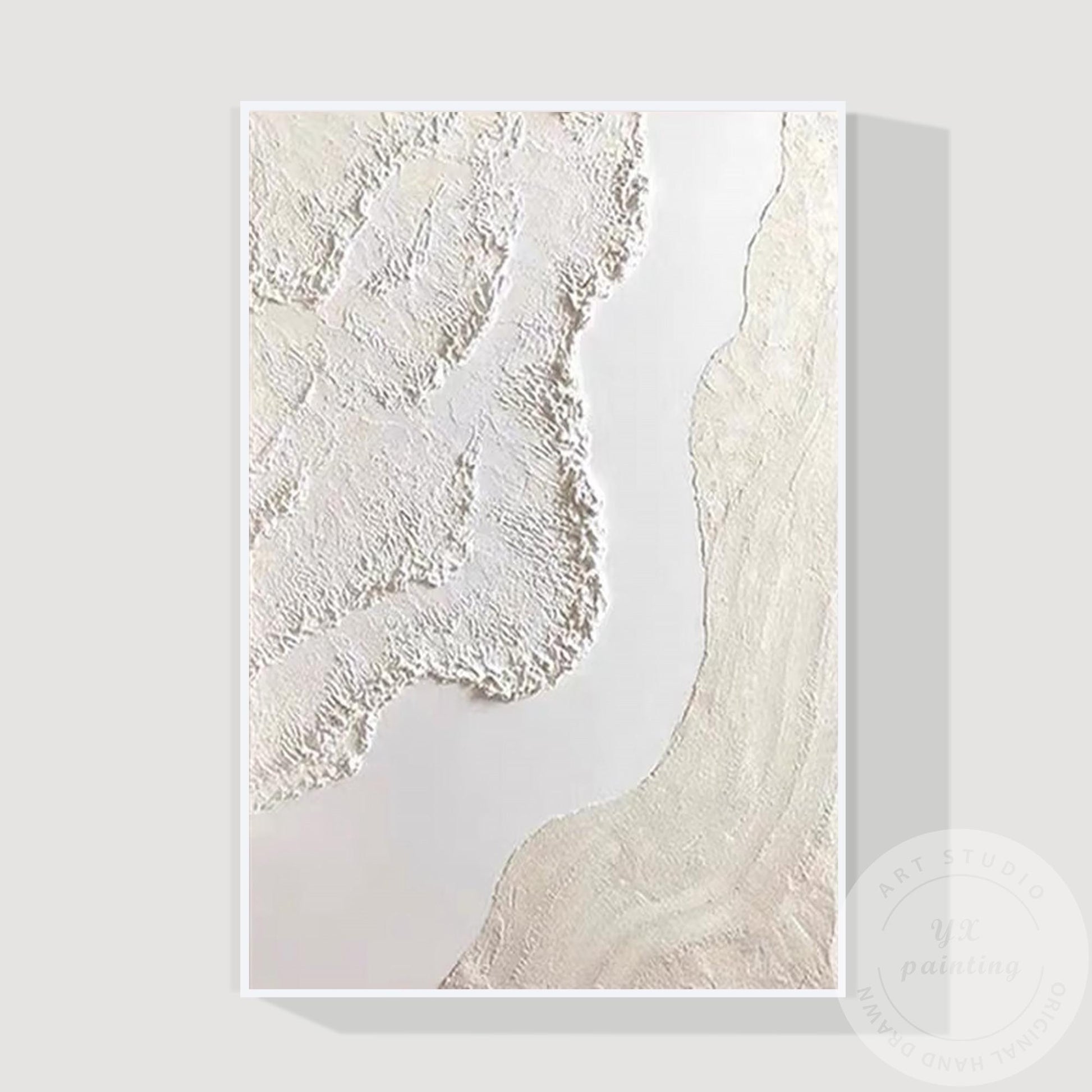 Cream Beige 3D Texture Abstract Painting, Neutral Plaster Wave Canvas Art, Minim #12