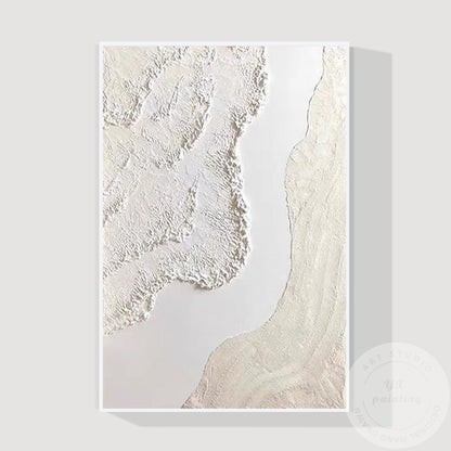 Cream Beige 3D Texture Abstract Painting, Neutral Plaster Wave Canvas Art, Minim #12