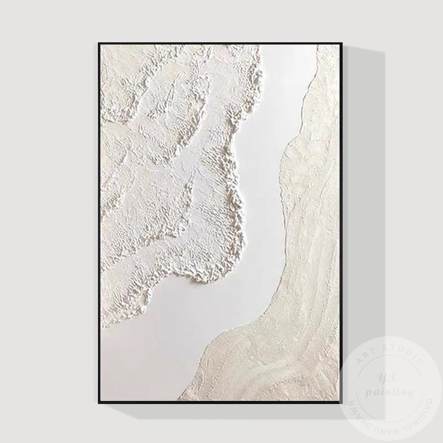 Cream Beige 3D Texture Abstract Painting, Neutral Plaster Wave Canvas Art, Minim #13