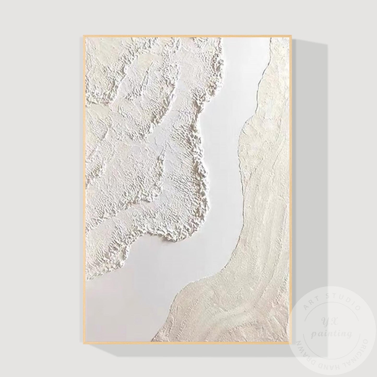 Cream Beige 3D Texture Abstract Painting, Neutral Plaster Wave Canvas Art, Minim #14