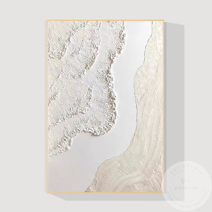 Cream Beige 3D Texture Abstract Painting, Neutral Plaster Wave Canvas Art, Minim #14