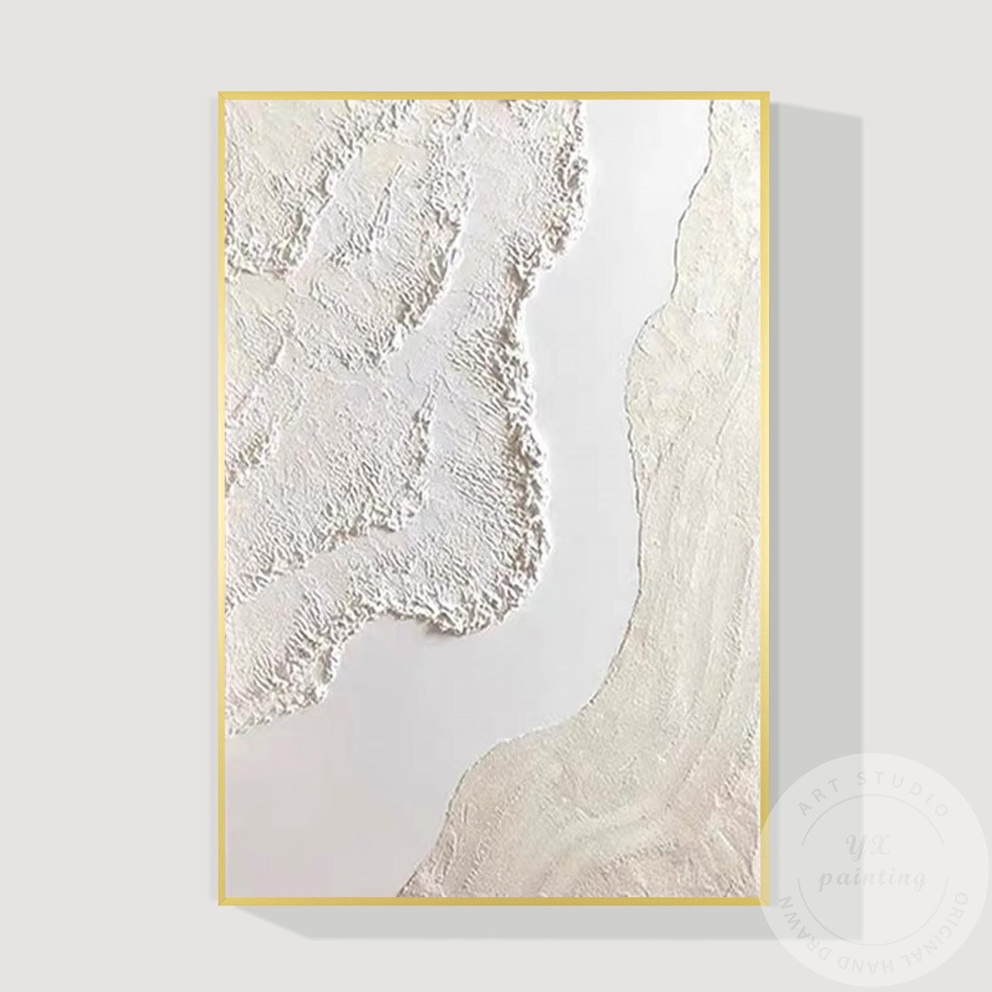 Cream Beige 3D Texture Abstract Painting, Neutral Plaster Wave Canvas Art, Minim #15