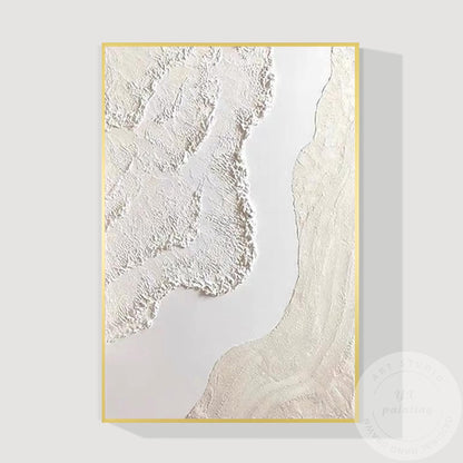 Cream Beige 3D Texture Abstract Painting, Neutral Plaster Wave Canvas Art, Minim #15