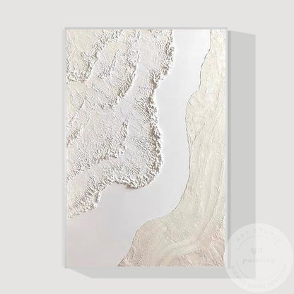 Cream Beige 3D Texture Abstract Painting, Neutral Plaster Wave Canvas Art, Minim #16