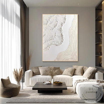 Cream Beige 3D Texture Abstract Painting, Neutral Plaster Wave Canvas Art, Minim #4