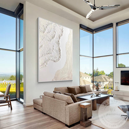Cream Beige 3D Texture Abstract Painting, Neutral Plaster Wave Canvas Art, Minim #7