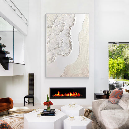 Cream Beige 3D Texture Abstract Painting, Neutral Plaster Wave Canvas Art, Minim #9