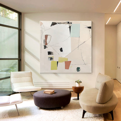 Cream Style Art Abstract Painting Minimalist Painting On Canvas, Square Wall Art #3