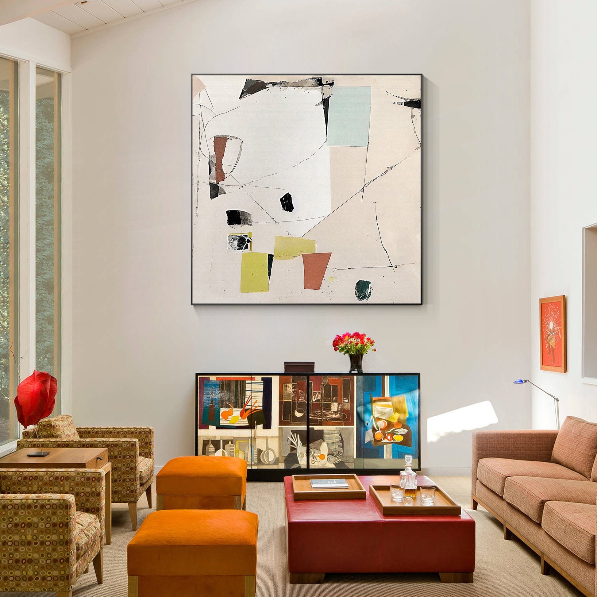 Cream Style Art Abstract Painting Minimalist Painting On Canvas, Square Wall Art #5