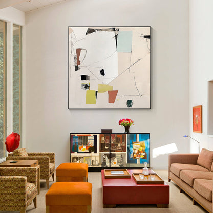 Cream Style Art Abstract Painting Minimalist Painting On Canvas, Square Wall Art #5