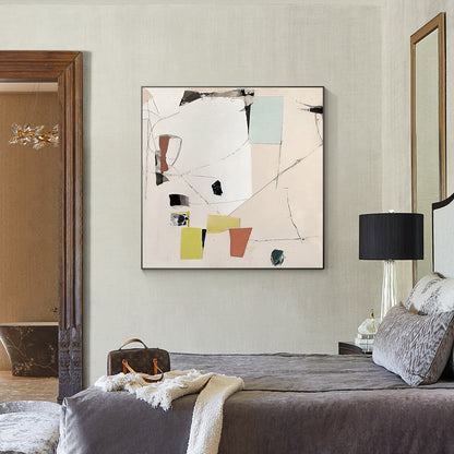 Cream Style Art Abstract Painting Minimalist Painting On Canvas, Square Wall Art #1