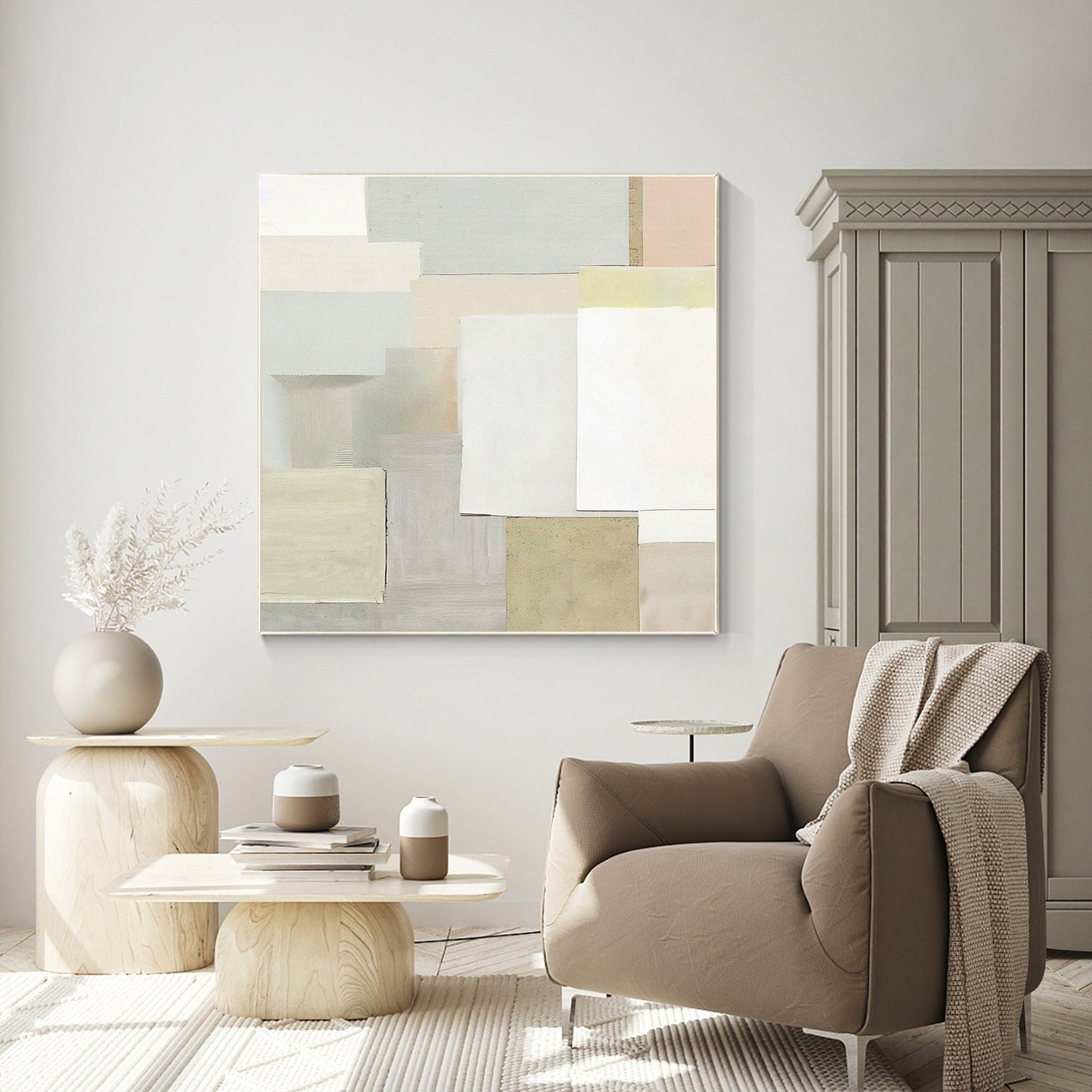 Cream Style Art Geometric Painting Minimalist Painting On Canvas, Square Wall Ar #2