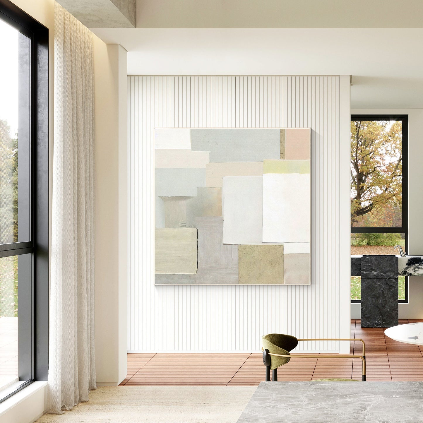 Cream Style Art Geometric Painting Minimalist Painting On Canvas, Square Wall Ar #3