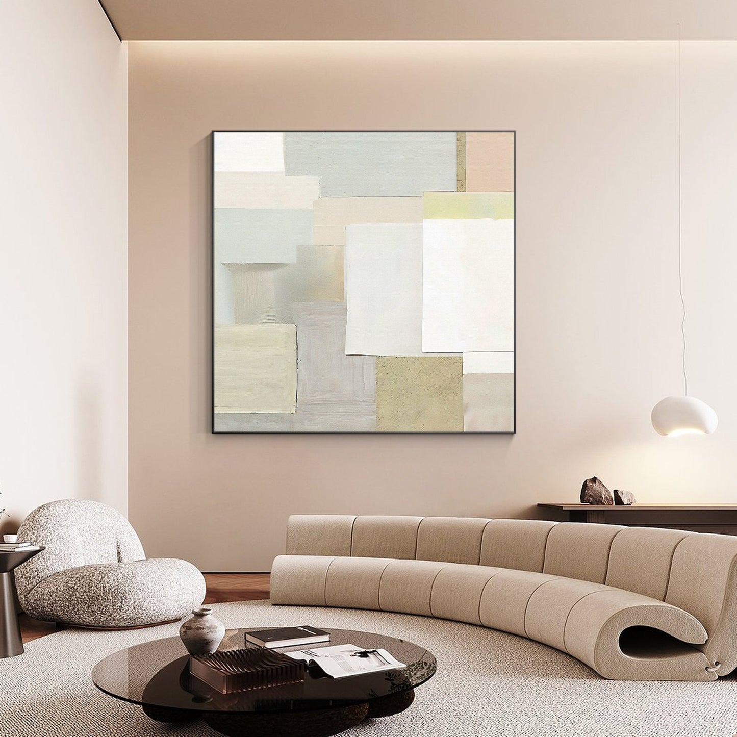 Cream Style Art Geometric Painting Minimalist Painting On Canvas, Square Wall Ar #5