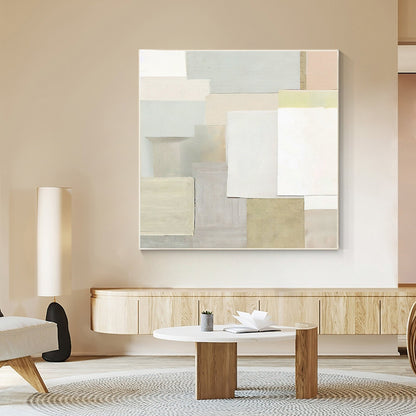 Cream Style Art Geometric Painting Minimalist Painting On Canvas, Square Wall Ar #1