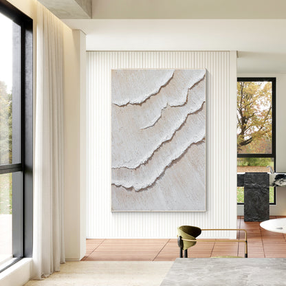 Cream White Beige Minimalist Painting on Canvas, 3D Textured Cream Beige Ocean W #2