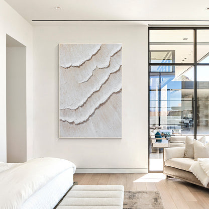 Cream White Beige Minimalist Painting on Canvas, 3D Textured Cream Beige Ocean W #4