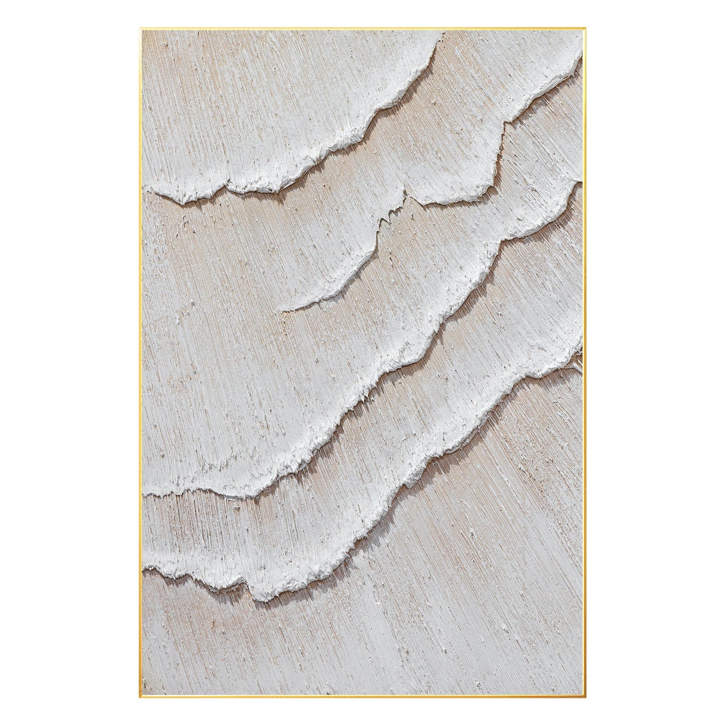 Cream White Beige Minimalist Painting on Canvas, 3D Textured Cream Beige Ocean W #8