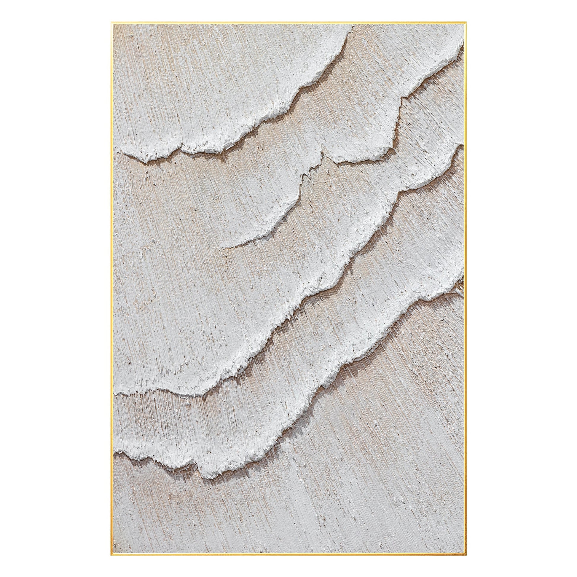Cream White Beige Minimalist Painting on Canvas, 3D Textured Cream Beige Ocean W #8