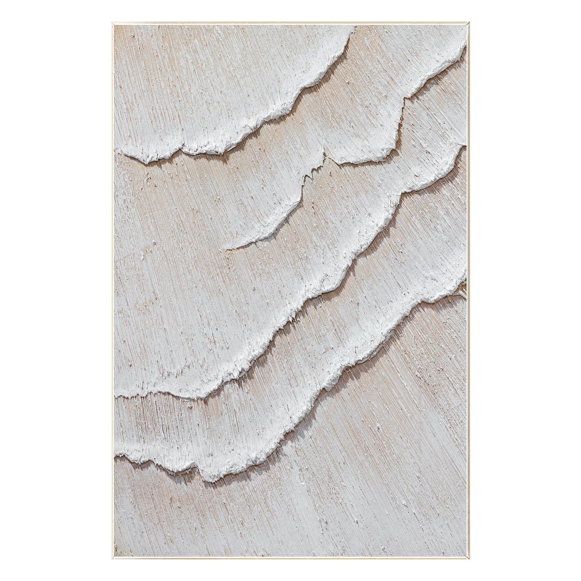 Cream White Beige Minimalist Painting on Canvas, 3D Textured Cream Beige Ocean W #9