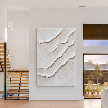 Cream White Beige Minimalist Painting on Canvas, 3D Textured Cream Beige Ocean W #1