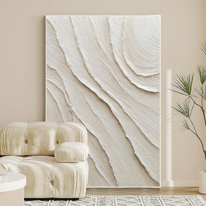 Cream White Beige Minimalist Painting on Canvas, 3D Textured Plaster Minimalist  #2