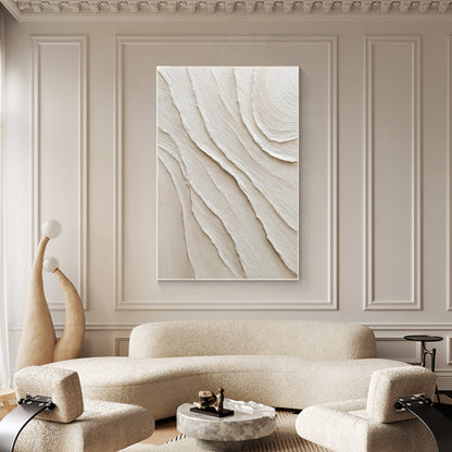 Cream White Beige Minimalist Painting on Canvas, 3D Textured Plaster Minimalist  #3