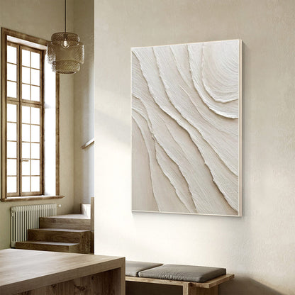 Cream White Beige Minimalist Painting on Canvas, 3D Textured Plaster Minimalist  #4
