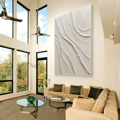 Cream White Beige Minimalist Painting on Canvas, 3D Textured Plaster Minimalist  #5