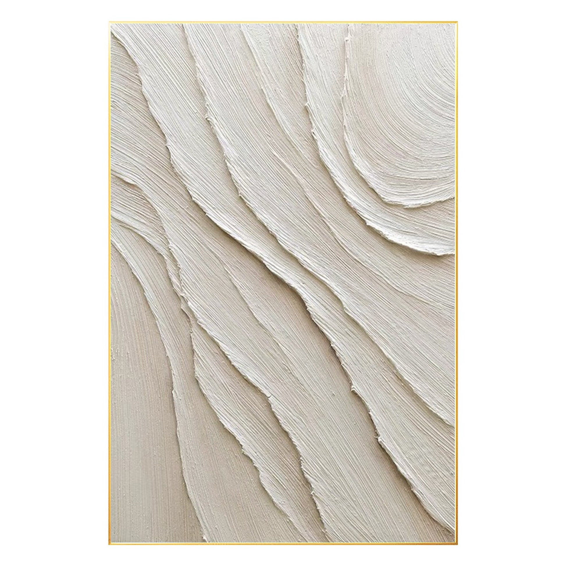 Cream White Beige Minimalist Painting on Canvas, 3D Textured Plaster Minimalist  #7