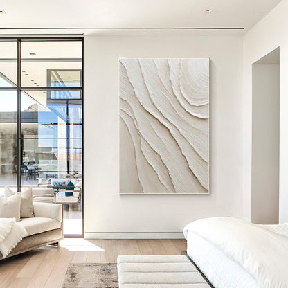 Cream White Beige Minimalist Painting on Canvas, 3D Textured Plaster Minimalist  #1