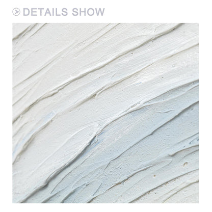 Cream White Light Blue Minimalist Painting on Canvas, 3D Textured Abstract Ocean #2