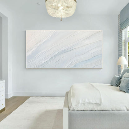 Cream White Light Blue Minimalist Painting on Canvas, 3D Textured Abstract Ocean #5