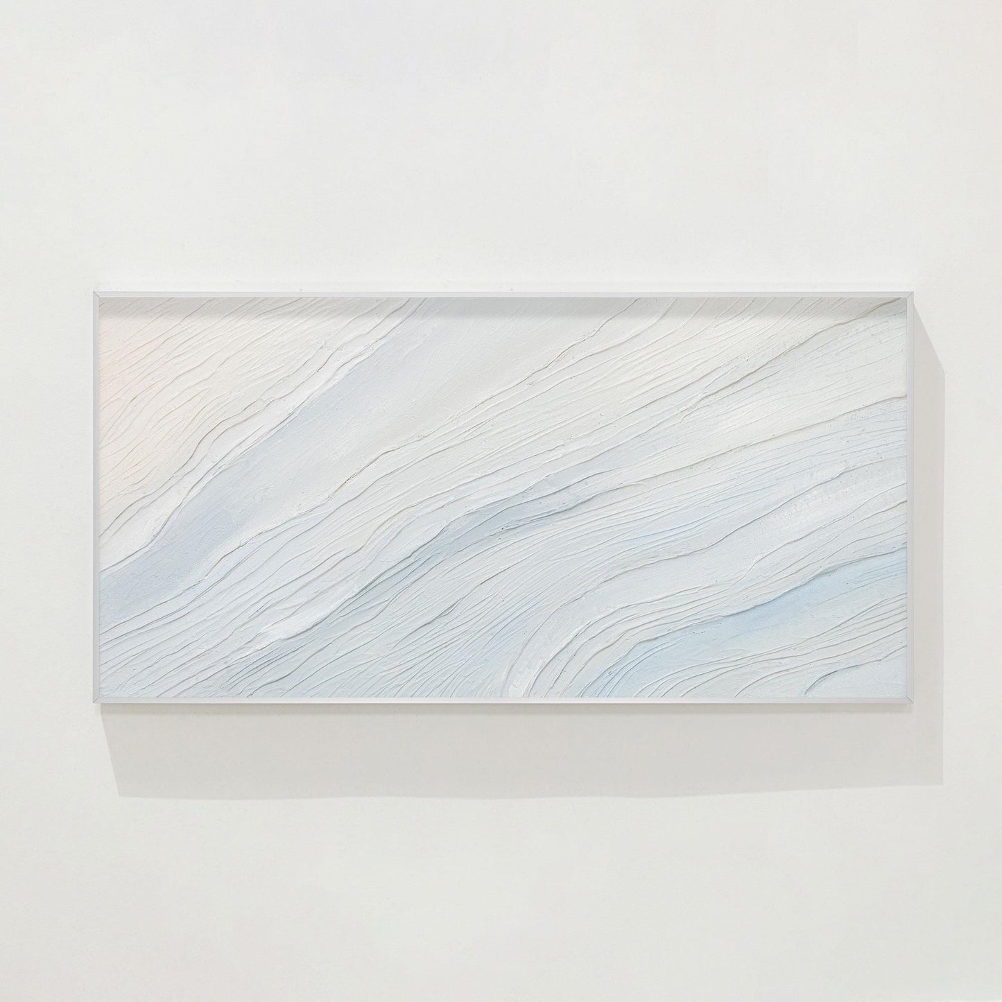 Cream White Light Blue Minimalist Painting on Canvas, 3D Textured Abstract Ocean #7
