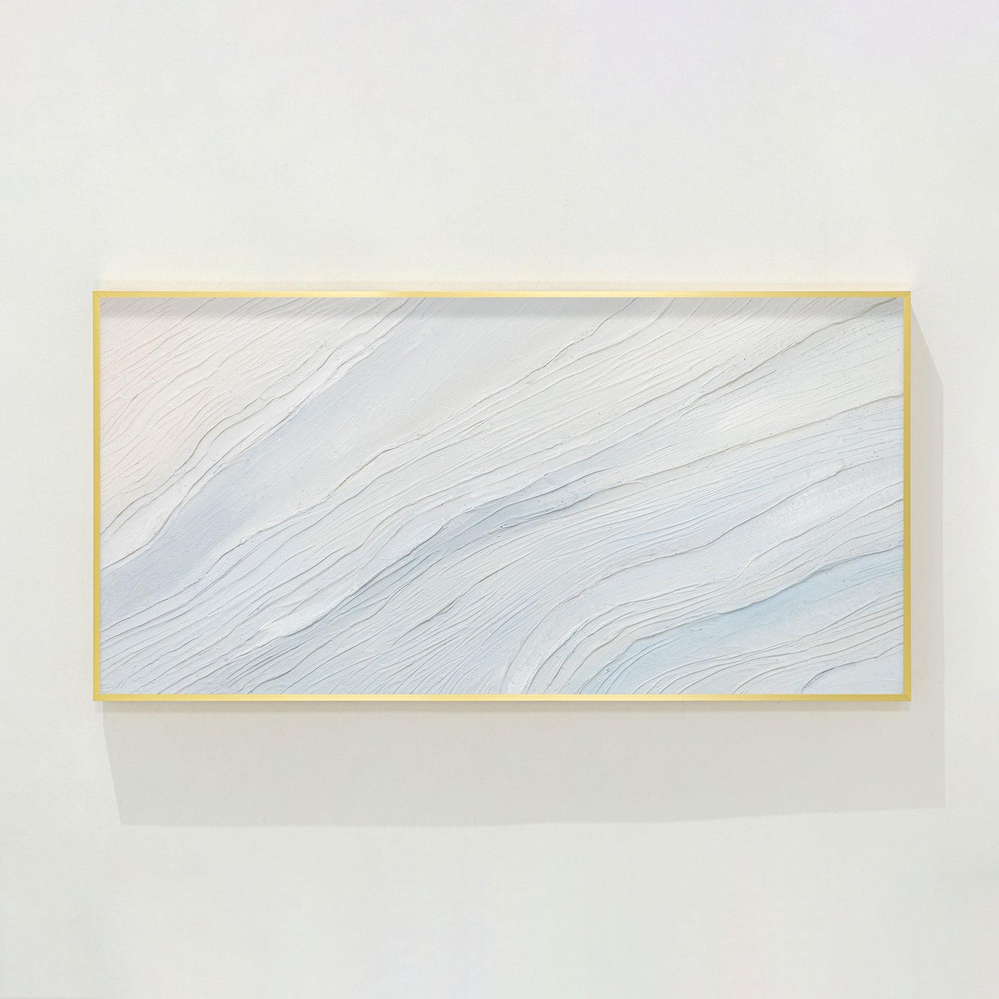 Cream White Light Blue Minimalist Painting on Canvas, 3D Textured Abstract Ocean #8