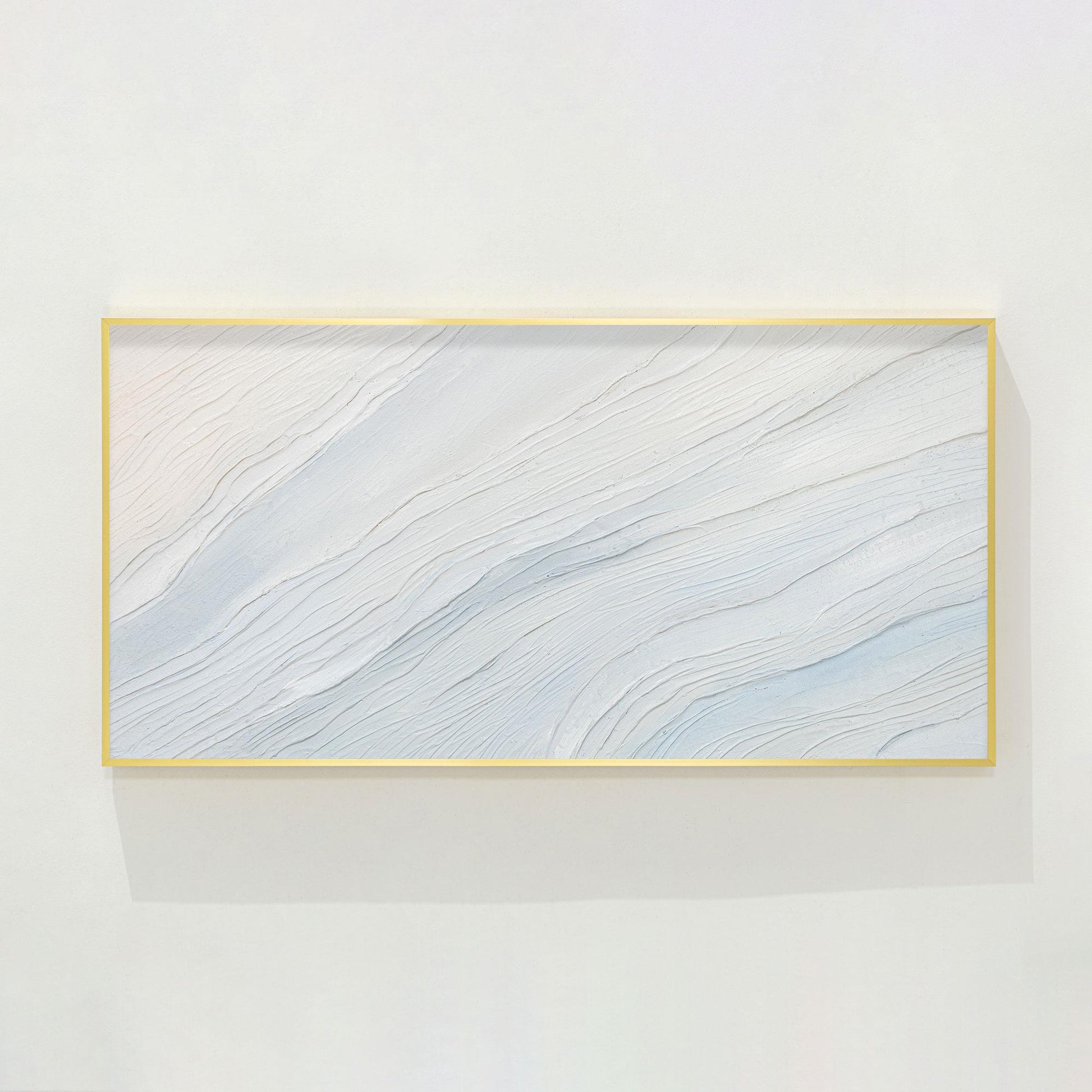 Cream White Light Blue Minimalist Painting on Canvas, 3D Textured Abstract Ocean #8