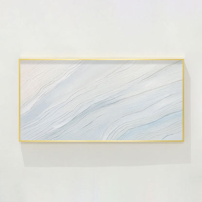 Cream White Light Blue Minimalist Painting on Canvas, 3D Textured Abstract Ocean #8